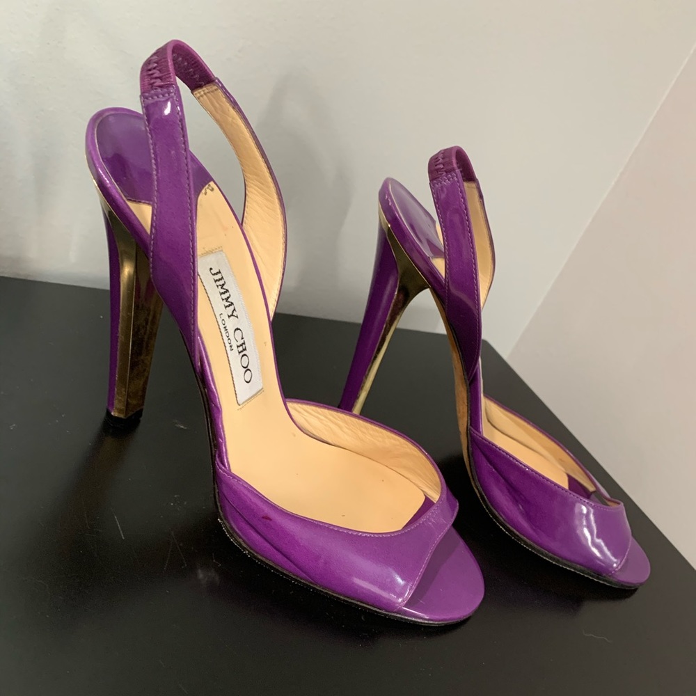 Jimmy Choo patent open toe purple sandals - Picture 3 of 8